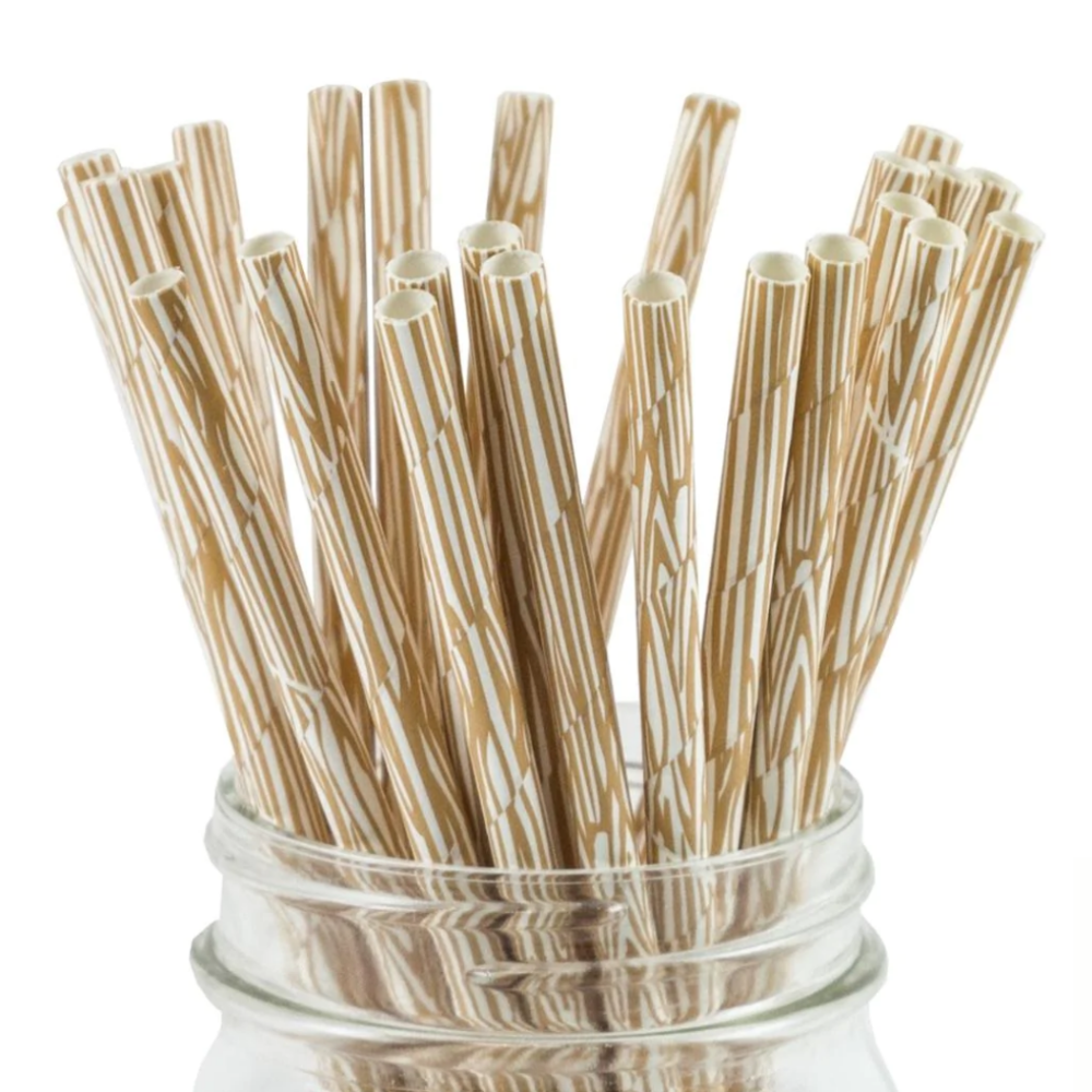 Wood Paper Straws, Sweet & Treats Paper Straws, Wood Grain Patter Paper Straws, Sweet & Treats Wood Grain