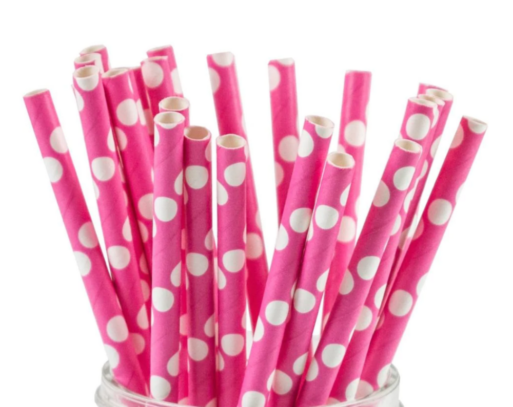 Pink Polko Dot Paper Straws, Sweet & Treats Straws, Paper Straws Pink