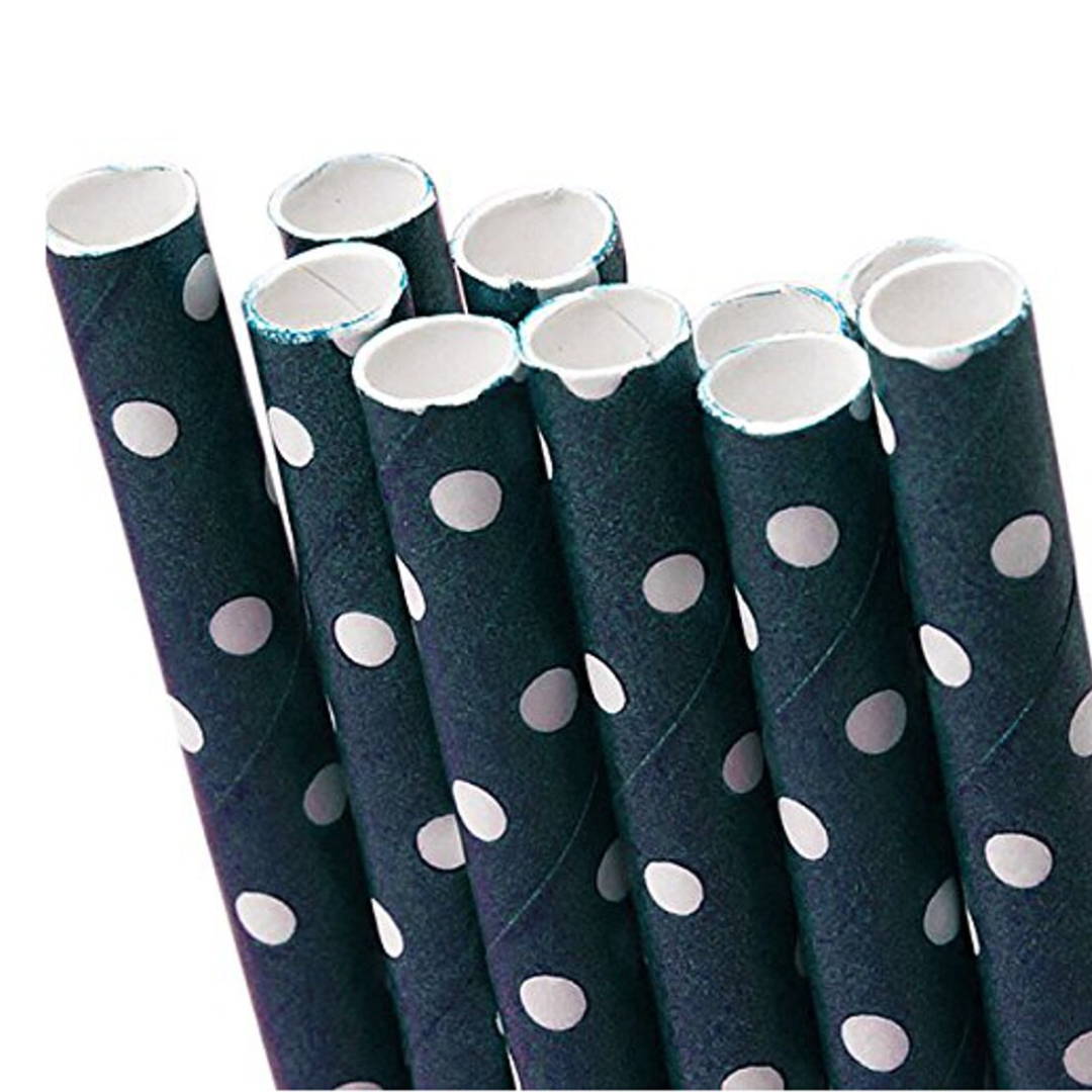 Navy Blue - Polka Dot Paper Straws (25 pack)