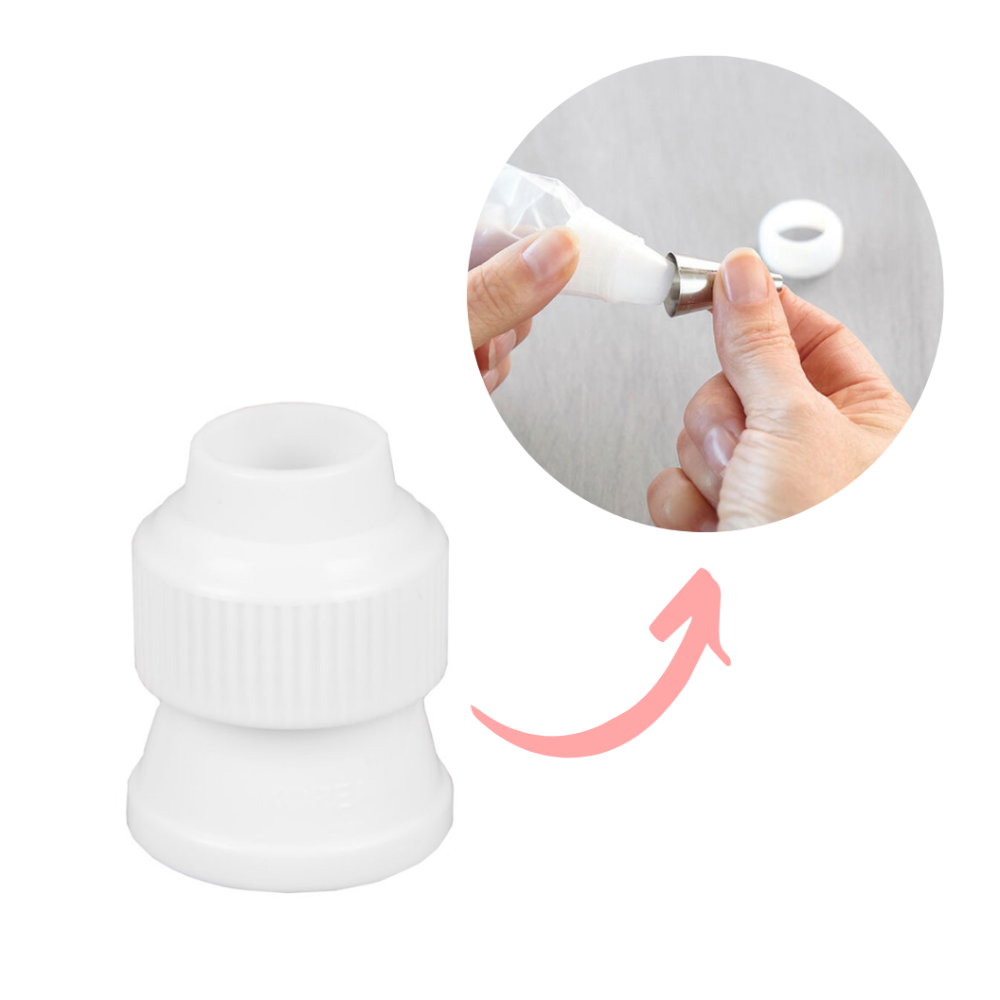 couplers, standard couplers, cake decorating couplers, plastic coupler, manga pastelera, pastry bag with coupler, pieza de colocar en pastry bag, pieza para cambiar tips de manga pastelera, couplers
