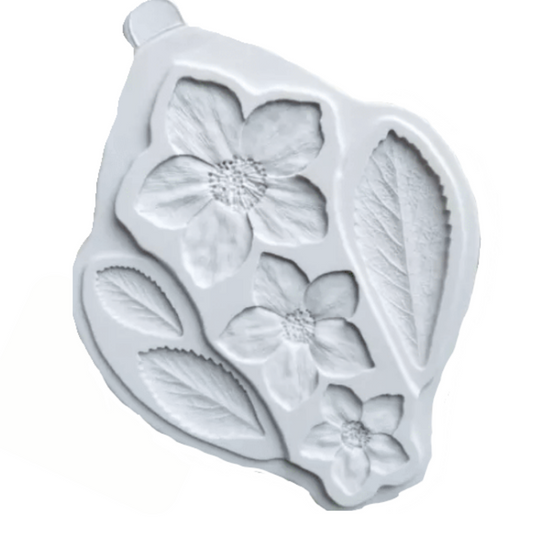 Flower with Leaves Silicone Mold, Delicate Flower Trio, delicate flower with leaves, flower trio with leave mold