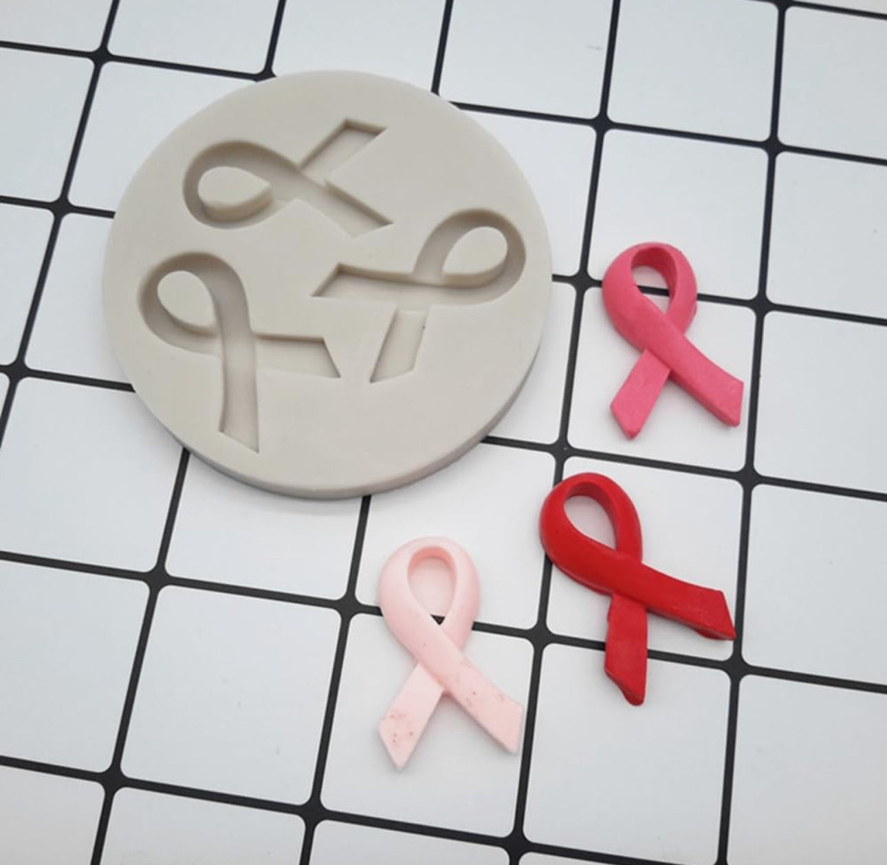 Ribbon Silicone Candy Mold, Breast Cancer Awareness Pink