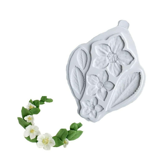 Flower with Leaves Silicone Mold, Delicate Flower Trio, delicate flower with leaves, flower trio with leave mold, Trendy Flower with leaves