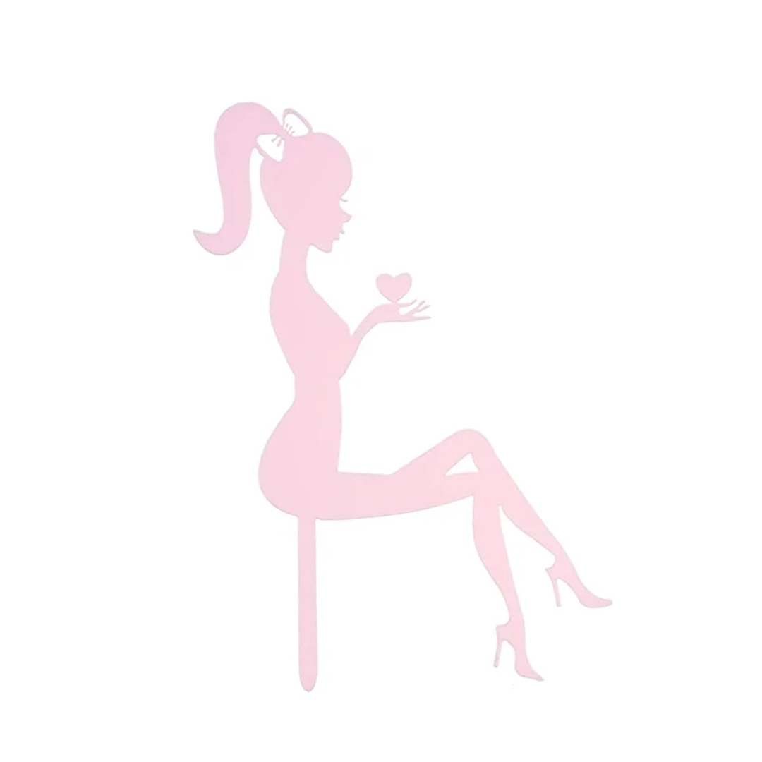 Barbie Doll Sitting and Sipping Acrylic Cake Topper