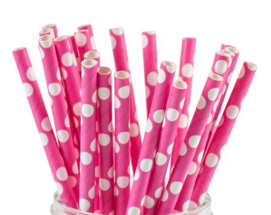 Pink Polko Dot Paper Straws, Sweet & Treats Straws, Paper Straws Pink 