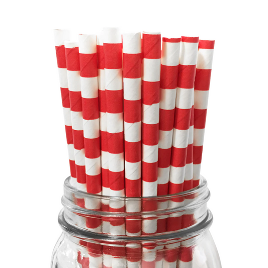 red straws, party straws red, red Rugby Striped Paper Straws, Red Paper Straws.