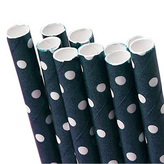 Navy Blue - Polka Dot Paper Straws (25 pack)