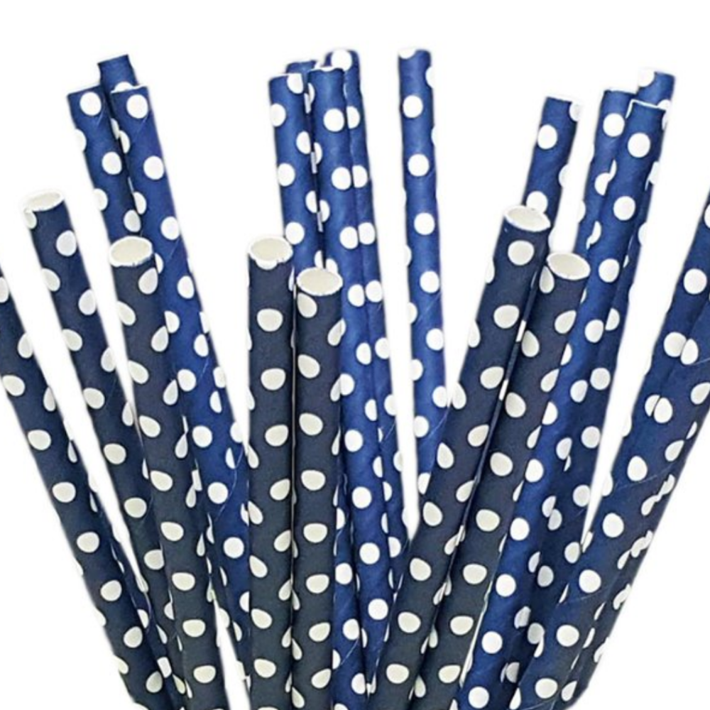 Navy-Blue- Polka Dot paper Straws, Sweet & treats paper Straws, sweet & Treats Navy Blue Straws, paper straws, navy/blue paper straws