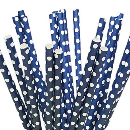 Navy-Blue- Polka Dot paper Straws, Sweet & treats paper Straws, sweet & Treats Navy Blue Straws, paper straws, navy/blue paper straws