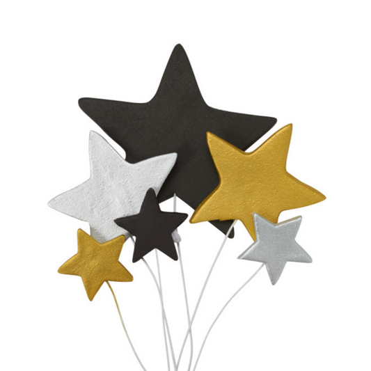 gold star, silver star, black star. graduation decoration, shine star, estrellas, gum paste stars, gold and silver stars 