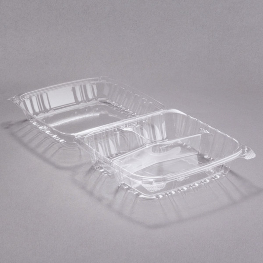 Hinged Lid Clear Plastic Container - 8" x 8" x 3"
